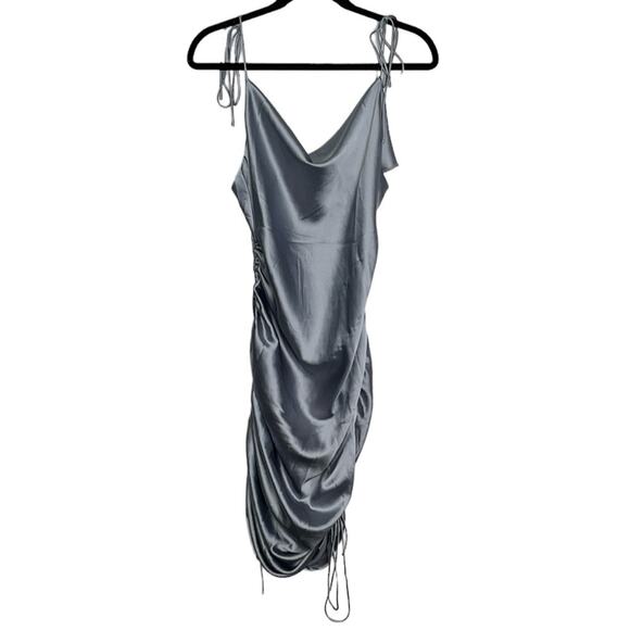 Lioness Silver Strappy Long Ruched Dress With Drapey Neckline Size Medium - Picture 1 of 10